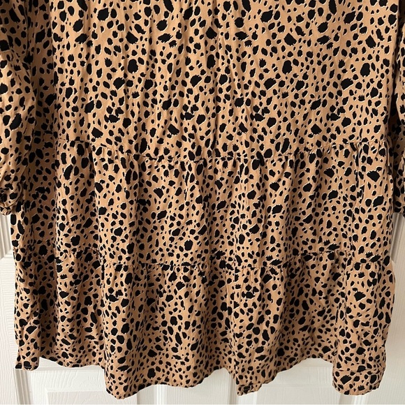 Gap Womens Dress Small Leopard Brown Puffed Sleeve Tiered Tunic Peplum Flowy - Picture 9 of 17